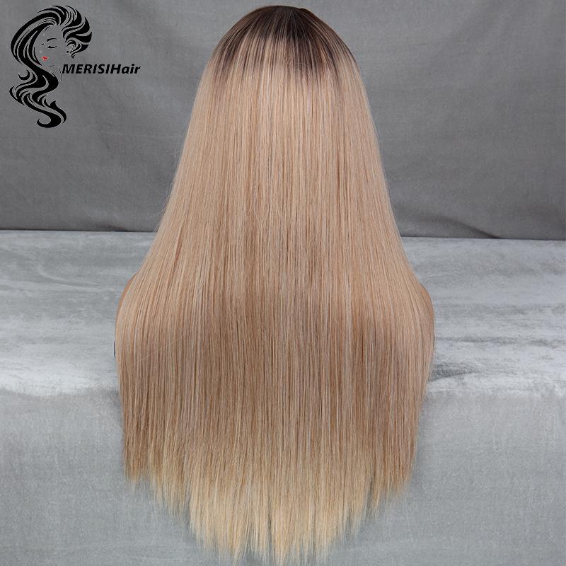 MERISIHAIR Long Ombre Blonde Wig for Women Dark Roots Middle Part Straight Ash Blonde Wig for Women Heat Resistant Wigs for Cosplay Daily Party Use