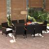Table and Chair Set - EXCLUSIVE HOUSE - 9 Pieces - Wicker Resin - Padded Cushions - Acacia Armrests