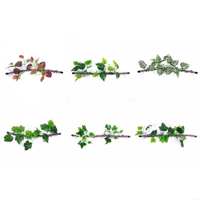 Y5JC Reptiles Plant Habitat Artificial Vine Branch Leaves for Climbing Suction Cup