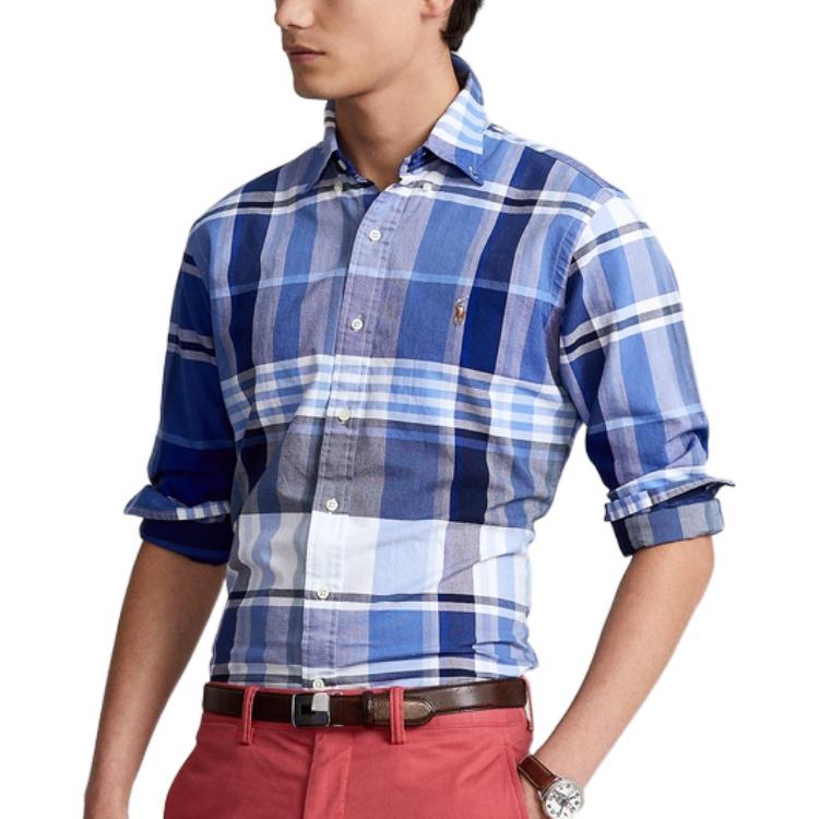 Polo Ralph Lauren SS22 Classic Fit Oxford Plaid Long Sleeve Shirt Men Shirts Blue MNPOWOV16821980-400