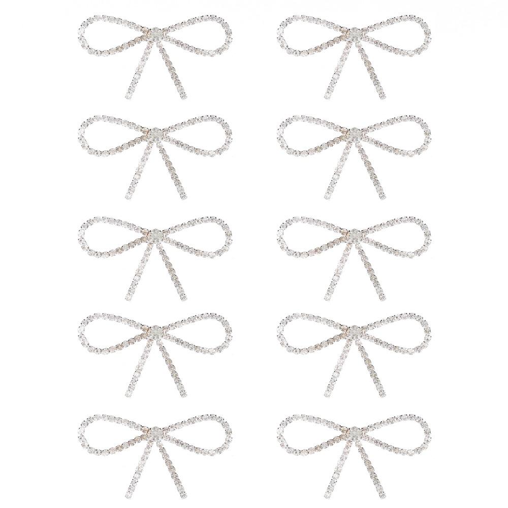 10pcs Silver Tone Bow Brooch Pin Sparkly Rhinestone Claw Chain Pin Rhinestone Brooch For Women