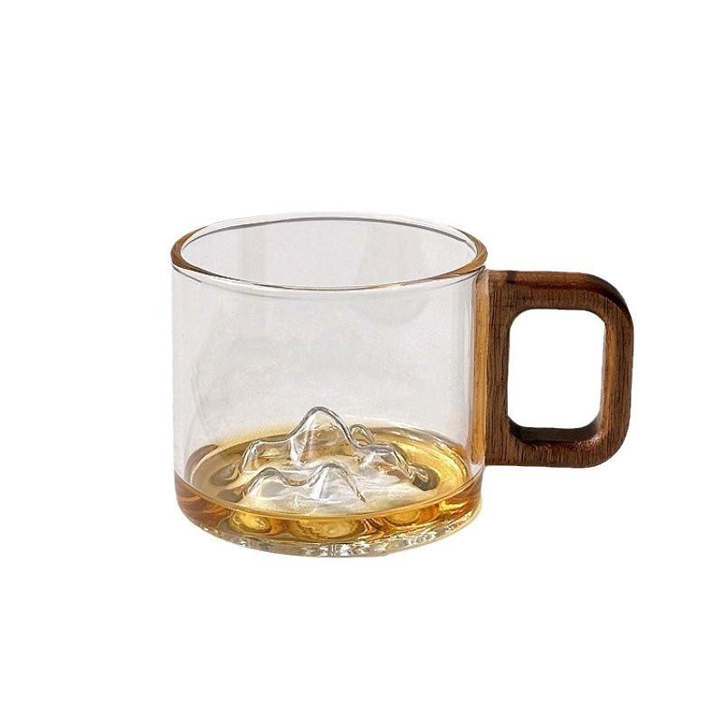 High Borosilicate Glass Small Tea Cup for Household Hospitality Heat resistant Glass Sketch Cup Small Capacity with Mountain Wood Handle Tea Cup