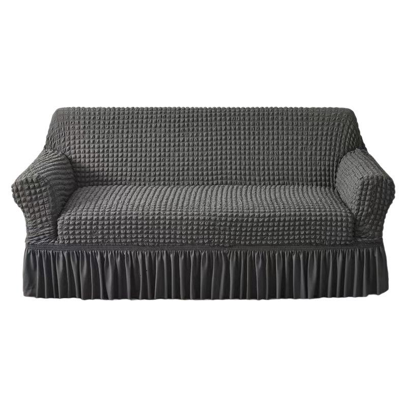 European Style Floral Elastic Sofa Cover - Two-Color Bubble Gauze, Full Dustproof Stretch Skirt Design