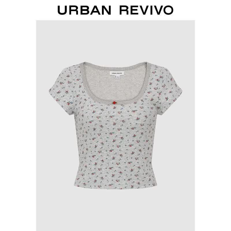 UR2026 Women s Floral Print U-Neck Short Sleeve T-Shirt XL