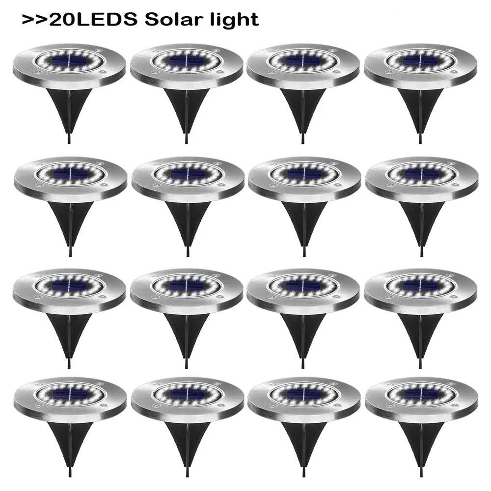 

10/20 светодиодов солнечный светодиодный светильник для улицы, лужайки, двора, солнечный солнечный свет, водонепроницаемый дорожный пол, точечный светильник для украшения сада