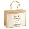 Beach Bag - PLANETEE - Jute with 'Cooking Class I Can't' Pocket - Cotton - 43x33 Cm - Multicolored