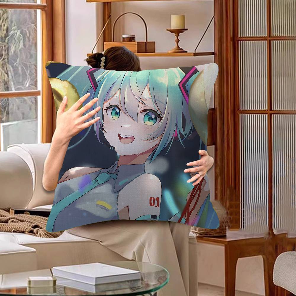 Japanese H-Hatsunes Girl Mikus Pillow Cover Sofa Cushion Cover Home Room Decoration Children Gift