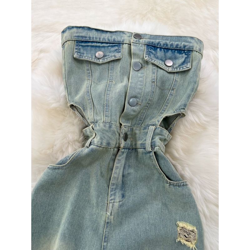 American Retro Casual High Waist Hole Loose Pants Tube Top