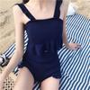 Conservative Knit Bikini Set Ruffle Trim Push Up High Waisted Boy Short Tummy Control Slimming Student Summer Beach Hot Spring Bathing Suit Swimwear