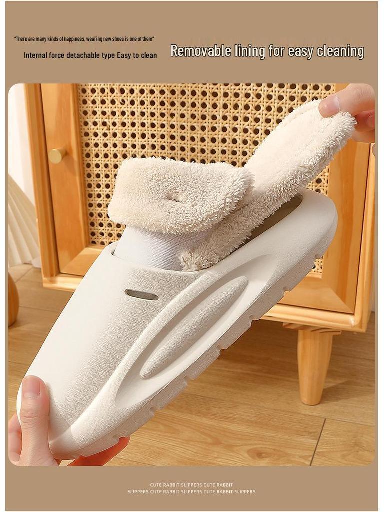 2025 Women's Fuzzy Outdoor Slippers: Autumn/Winter Detachable Closed-Toe Comfort Cotton Shoes