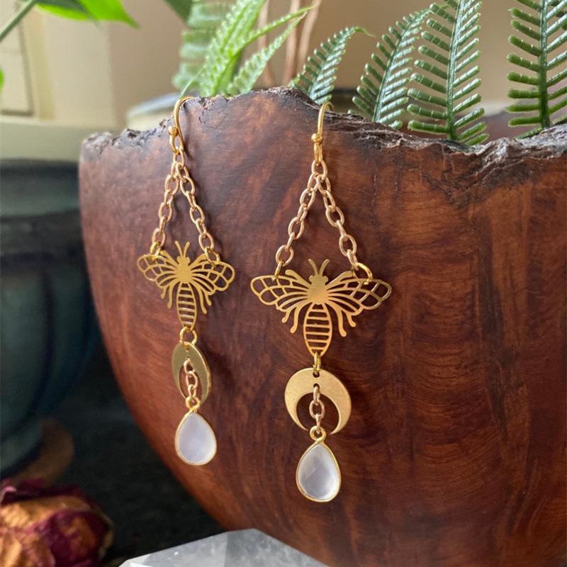 Golden Moon Gem Bohemian Earrings for Women