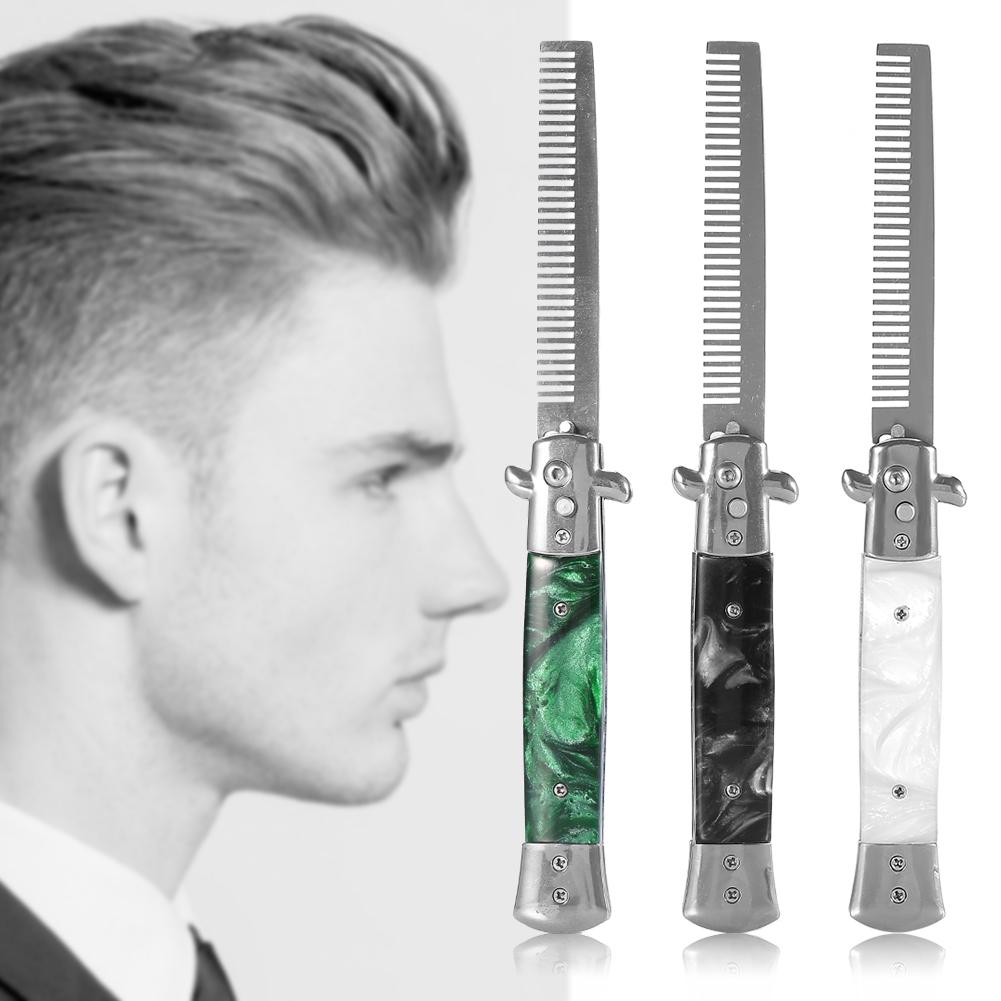 Knife Comb 3Colors Stainless Steel Switchblade Spring  Oil Hair Comb Foldable Hairstyling Brush  Comb  Comb