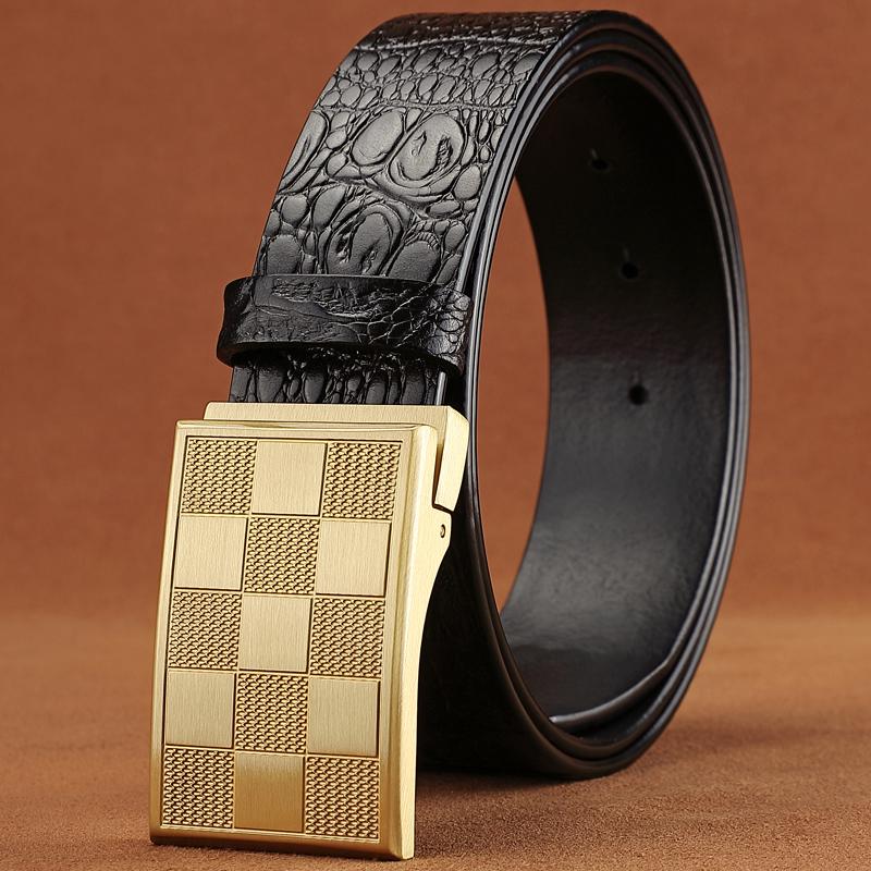 

Мужской кожаный ремень с пряжкой-штифтом и медной пряжкой - Кожа коровьей шкуры высшего слоя, Гладкий дизайн, Цельный пояс. 115 cm чёрный