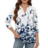 Women's Tops Casual Three-quarter Sleeve V-Neck Printed Pleated Loose Top