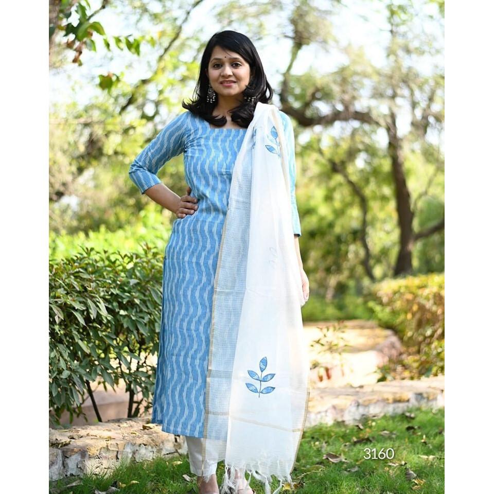 Damen Bollywood Kurta Hose Dupatta Set Indische Partykleidung Oberteil Tunika Kurti Kleid VSO-1729 c