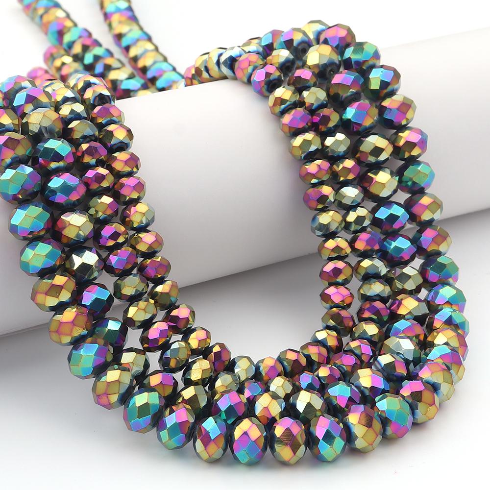 1 Strand Rondelle Faceted Crystal Beads Colorful Glass Loose Bead For Jewelry Making DIY Bracelet Necklace Supplies 3/4/6/8/10mm