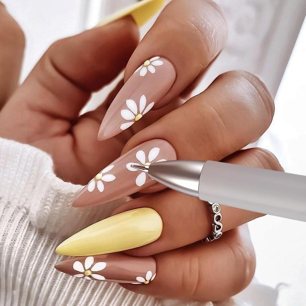 ANGNYA Dotting Tool Nail Art, 5-IN-1 Ballpoint Pen Design Nail Dotting Tool for Painting with Size Marking and Pressing Head, Nail Tools for Nail Art