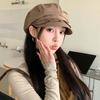 Korean Style Fine Plaid Beret Solid Color Spring Painter Cap Versatile Ruffle Octagonal Hat  Work