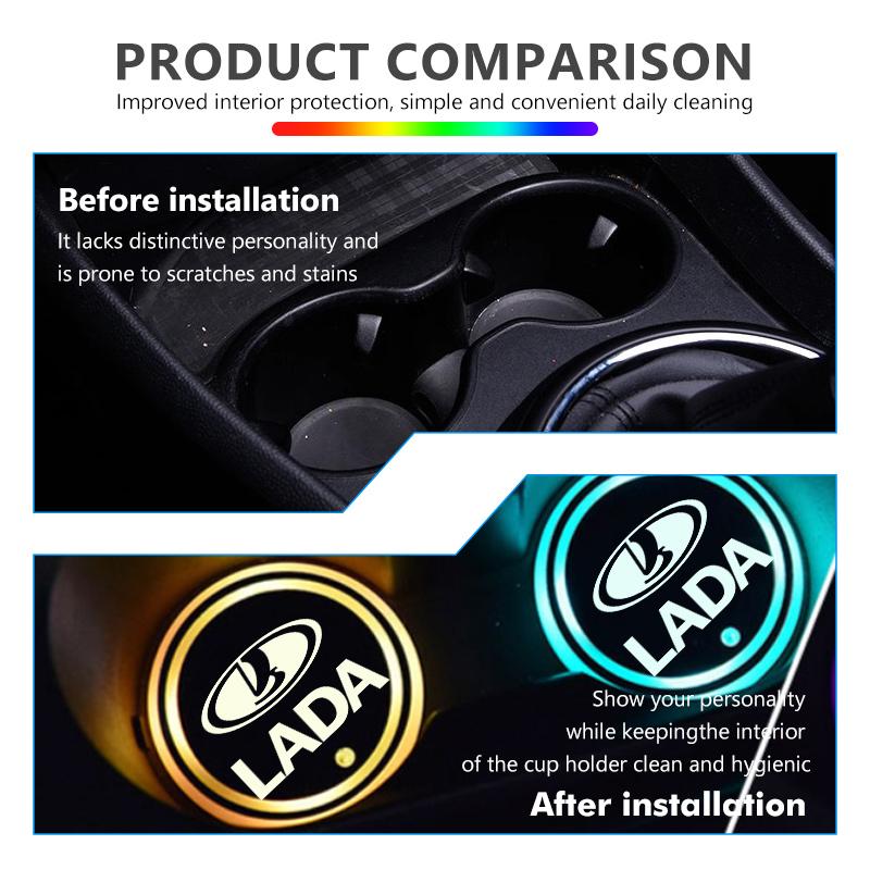 Colorful Water Cup Mat Ambient Light USB Charging Non-Slip Coaster For Lada Vesta Granta Largus Vaz Samara Vesta Niva 4X4 2110 WW22