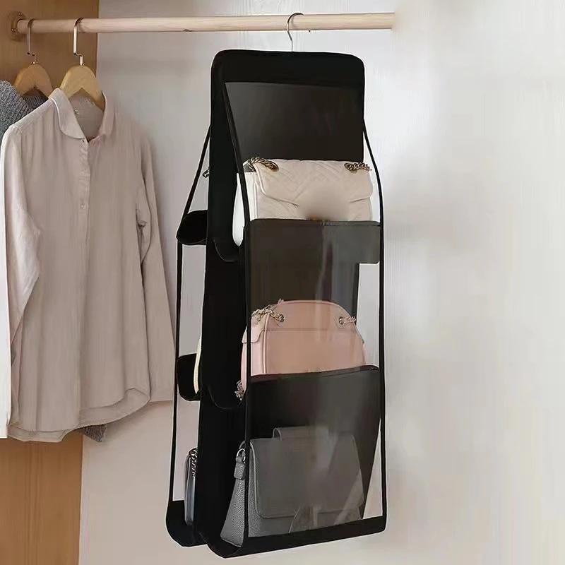 

Dust Proof Hanging Handbag Organizer - Clear Mesh Purse Storage Rack with 6&8 Pockets for Closet, Wardrobe, Tote & Clutch Bags