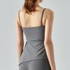 Women's Slim Fit Pleated Yoga Top with Built-in Bra and Adjustable Straps