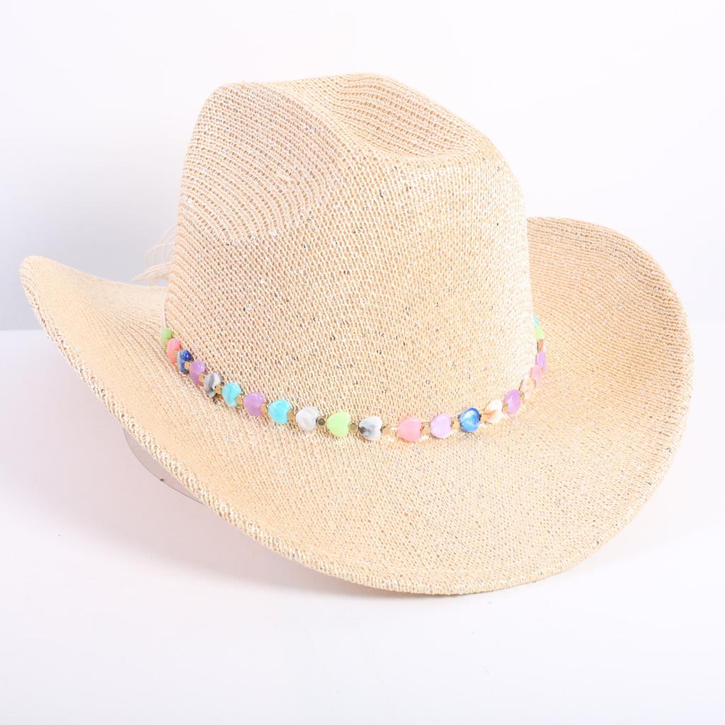 Popular European and American classic western denim straw hat, men's and women's fashion outdoor sunscreen sequined straw hat
