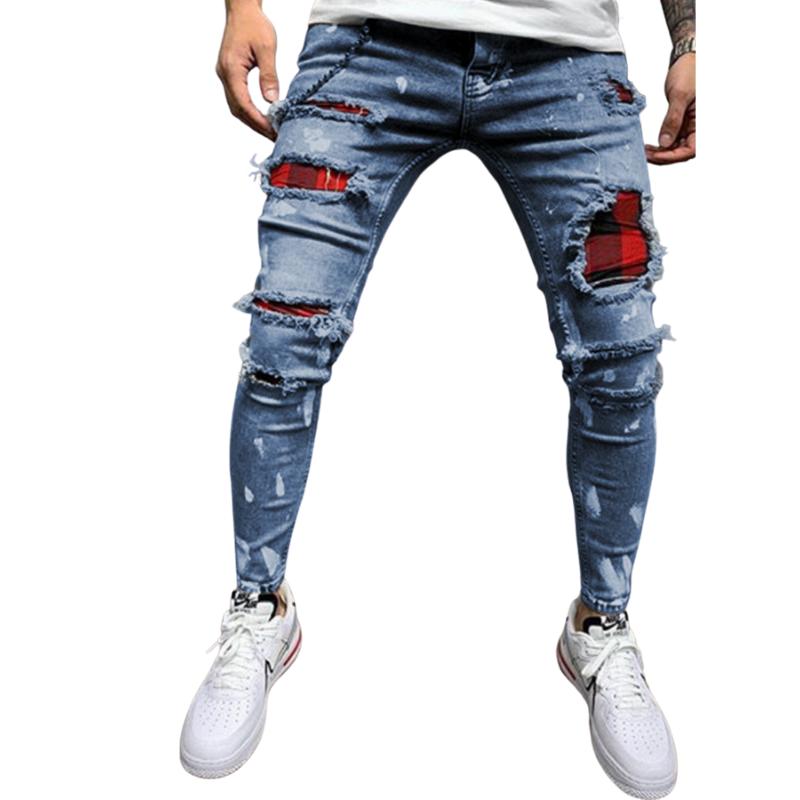 Men Ripped Jeans Skinny Pencil Pants 