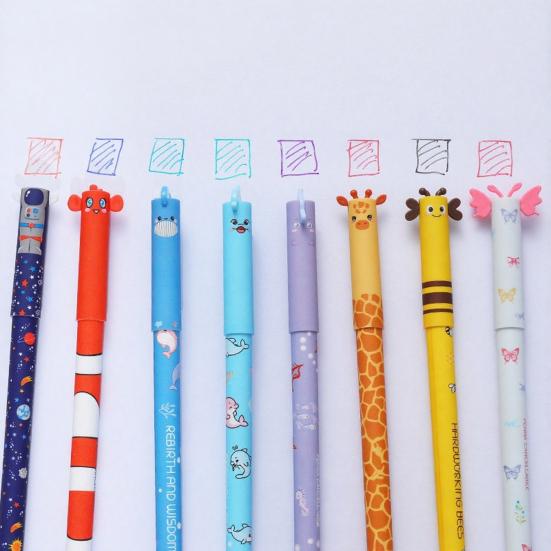 Kreslená gumovací gelová pera Roztomilé zvířecí motivy 0,7 mm Modrý inkoustové pero Hladké psaní Čisté gumování Pero Školní potřeby Dárky na párty