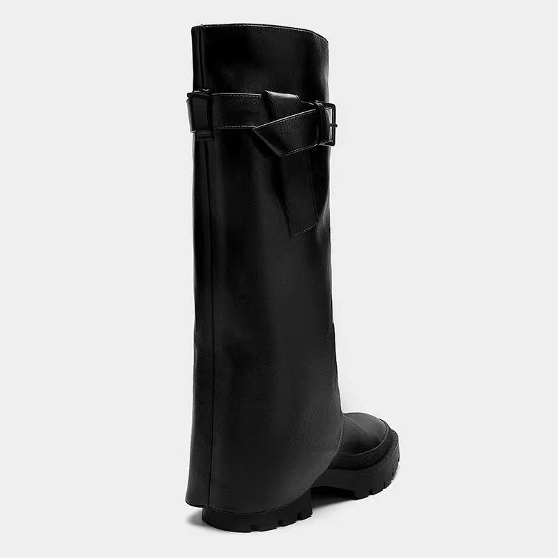 ZA2025 New High-heeled British Style Knight Boots Women's Thick-soled Thin High Boots Thick-heeled Round Head But Knee Boots