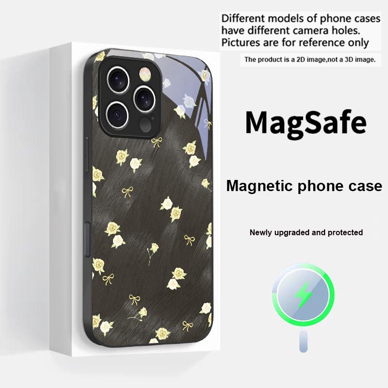 Gradient Yellow Rose For iPhone 17 Pro Max 16 E 15 14 13 Plus 12 mini 11 17 Air XR Xs Max 7 Plus Magsafe Glass Phone Case