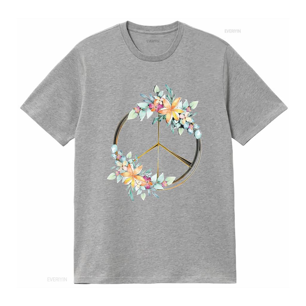 Floral Peace Sign Watercolor Bohemian Hippie Clothing Womens T Shirt Black 2X Large Vintage Washed Graphic Unisex Breathable
