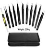 Anti-static Black Stainless Steel Tweezers Set: Pointed & Bent Tips for Eyelash Extension & Machine Disassembly
