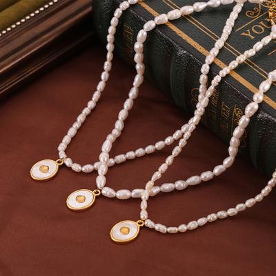 French Inlaid White Shell Titanium Steel Pendant Women'S Fashion Versatile Temperament Natural Freshwater Pearl Necklace Jewelry