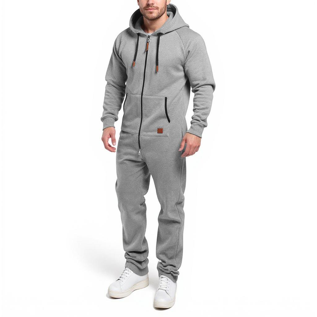 Men's Hooded Jumpsuit Zip Up  Pajamas Playsuit Jogger Sweatsuit Overall Romper