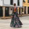 Women Elegant O Neck Backless Flowers Floral Print Long Sleeves Bridal Maxi Long Dress Host Wedding Bride Bridesmaids Party Gowns