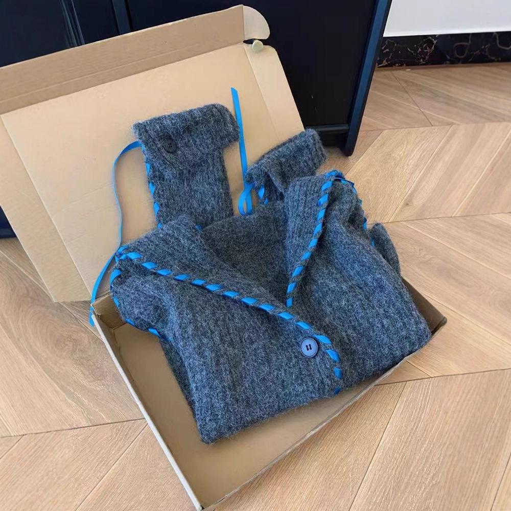 Lace-up Long-sleeved Knitted Sweater Cardigan Jacket Women's Top New