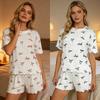 Spring and Summer New Women's Clothing: Summer Short-Sleeve and Shorts Pajamas, Homewear with Bow Print and Ruffled Edges