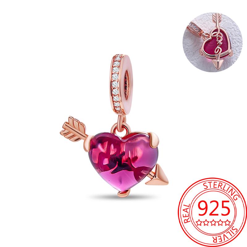 Koperen, echt roségouden, roze octopus, zomerschildpad, hartvormige hanger, geschikt voor originele armbanden, kettingen, armbanden voor meisjes