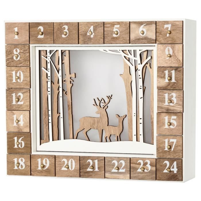 BRUBAKER - Calendrier De l'Avent Lumineux - 24 Tiroirs À Remplir - Forêt/Cadre En Bois