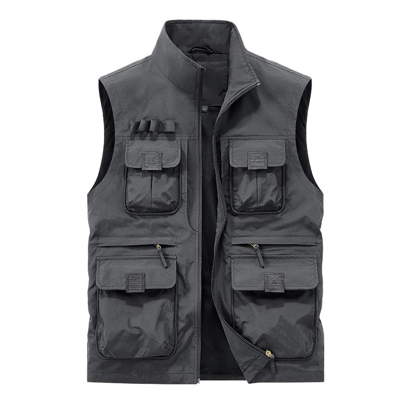 

Мужские двусторонние жилеты Мужские уличные жилеты карго с большими карманами Жилеты для скалолазания Безрукавки Мужской дышащий повседневный жилет-стойка 5XL серый