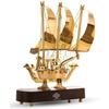 Brass Ship Showpiece with Wooden Base, Handmade Decorative Sailing Boat for Home Decor, Office Table, Gift Item, Art Figurine