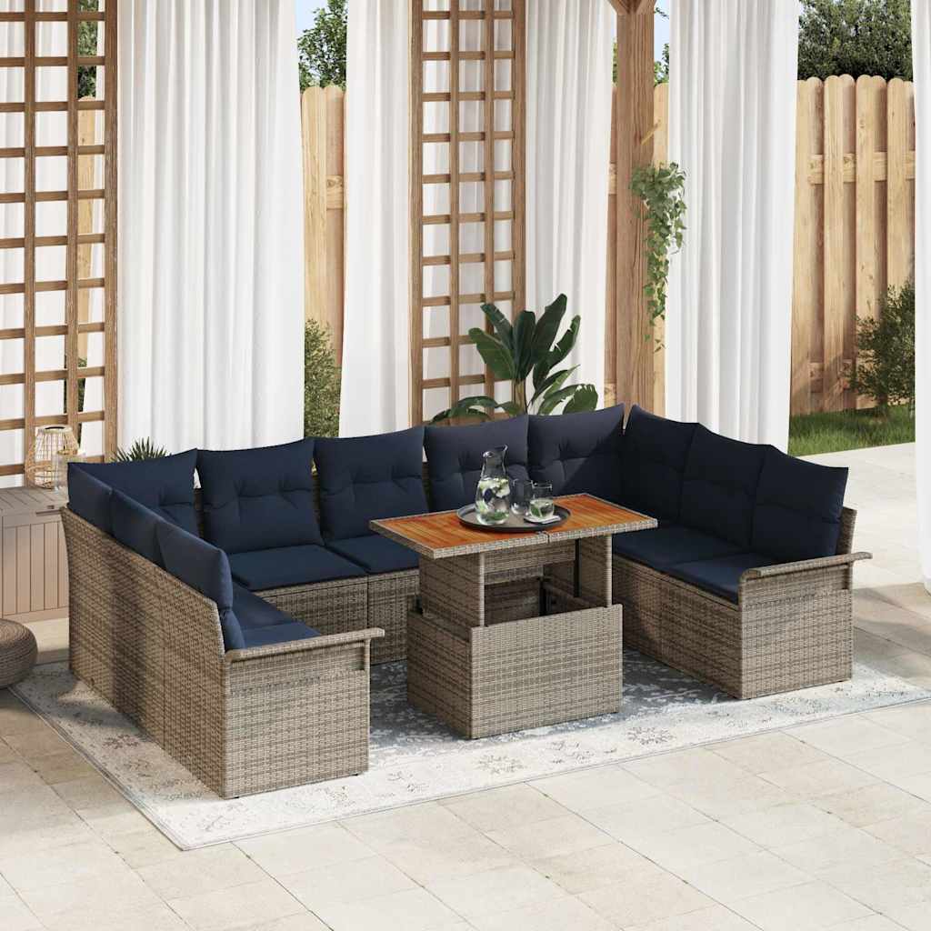 Garden Sofa Set with Cushions 10 Pcs Grey and Navy Blue