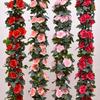 Silk Artificial Rose Vine Hanging Flowers for Wall, Rattan Fake Plants Leaves Garland, Wedding Home Garden Arch Decoration