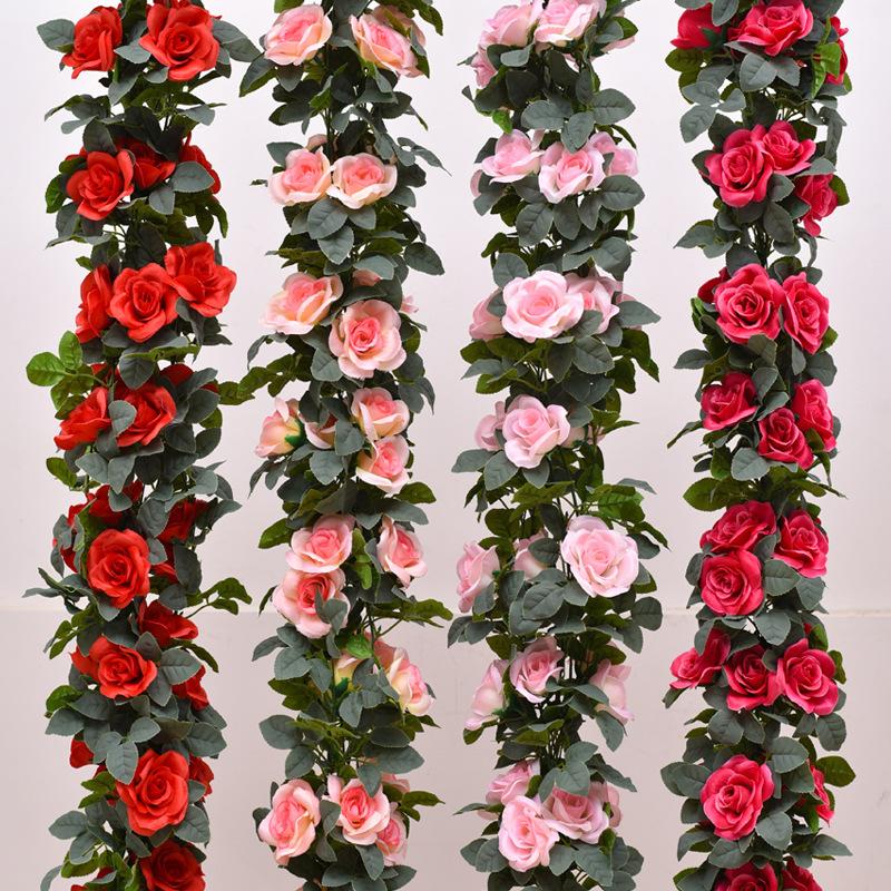 Silk Artificial Rose Vine Hanging Flowers for Wall, Rattan Fake Plants Leaves Garland, Wedding Home Garden Arch Decoration
