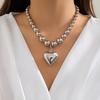 PuRui New Punk Removable Love Heart Pendant Necklace for Women Acrylic Beads String Choker Charm Clavicle Chain Zircon Party