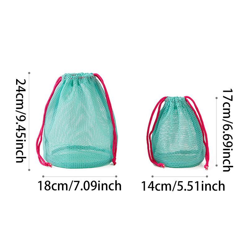 Portable Travel Nylon Mesh Cosmetic Bag Drawstring Drainage Storage Bag for Swimming And Bathing Single Color Pattern