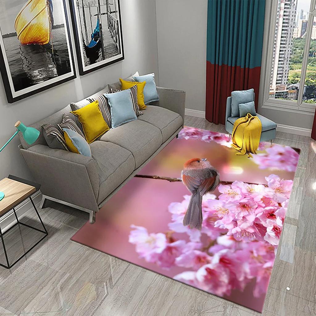 3D Colorful Bird Carpet Cute Birds with Flowers Doormat Rugs for Bedroom Living Room Floor Hallway Mats Bathroom Non-slip Mats