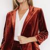 Women's Velvet Blazer Ruched 45720 Sleeve Lapel Open Front Cardigan