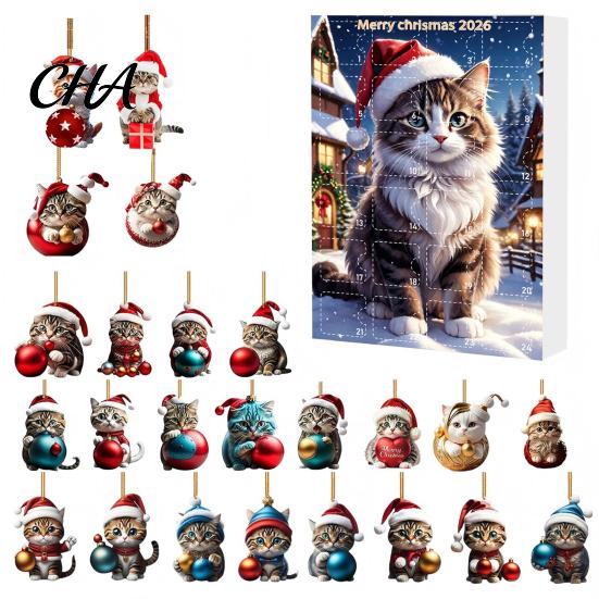 Backpack Charm Accessory Cat Advent Calendar, 24 Days Christmas Countdown Cute 2D Kitten Holiday 2026 Gift Box Ornaments for Party Tree Decor,