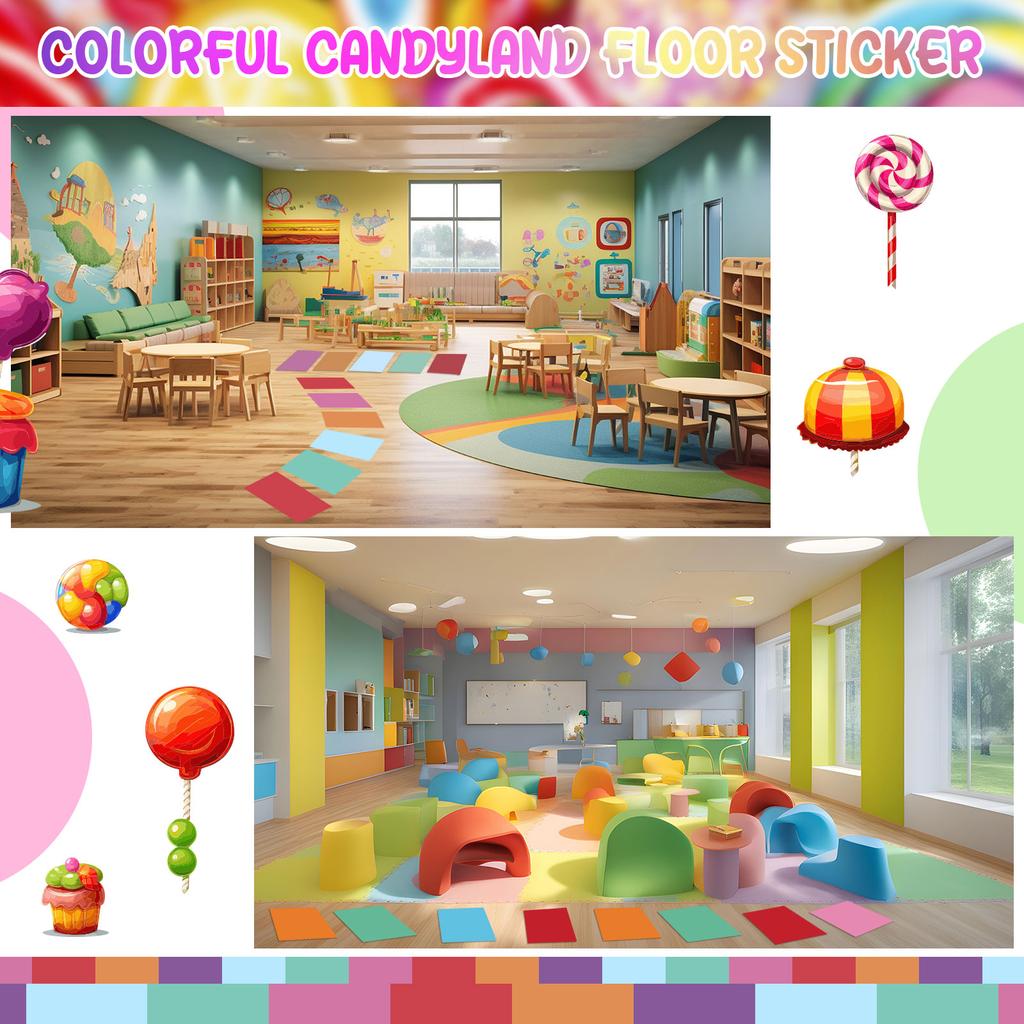 30 Pcs Colorful Pvc Floor Stickers Candy Land Party Decorations Pastel Color Floor Stickers Candyland Runway Rug Hallway Runner